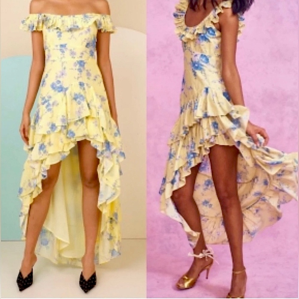 Love Shack Fancy Winslow Floral Off Shoulder Maxi Dress Ruffle Size 00 NWT
